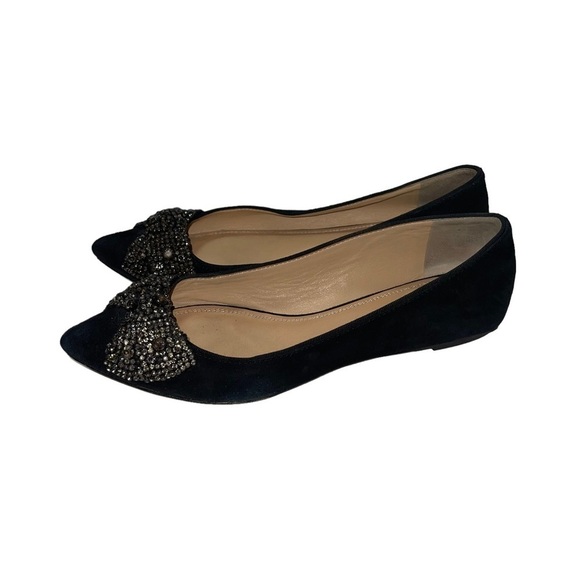 Tory Burch Vanessa Black Suede Beaded Bow Flats Women Shoes Size 8 - Picture 3 of 10